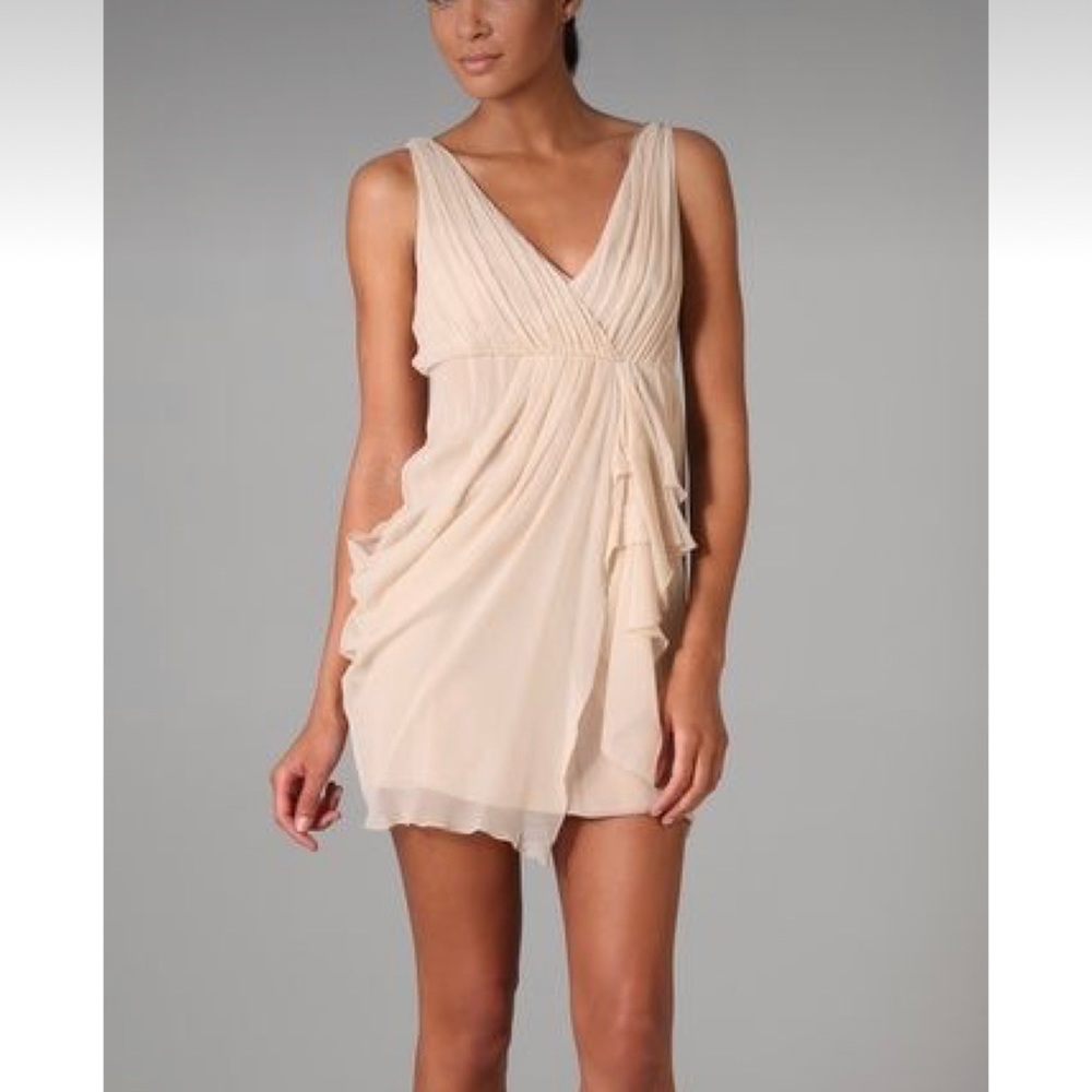 alice and olivia nude faux wrap drape dress